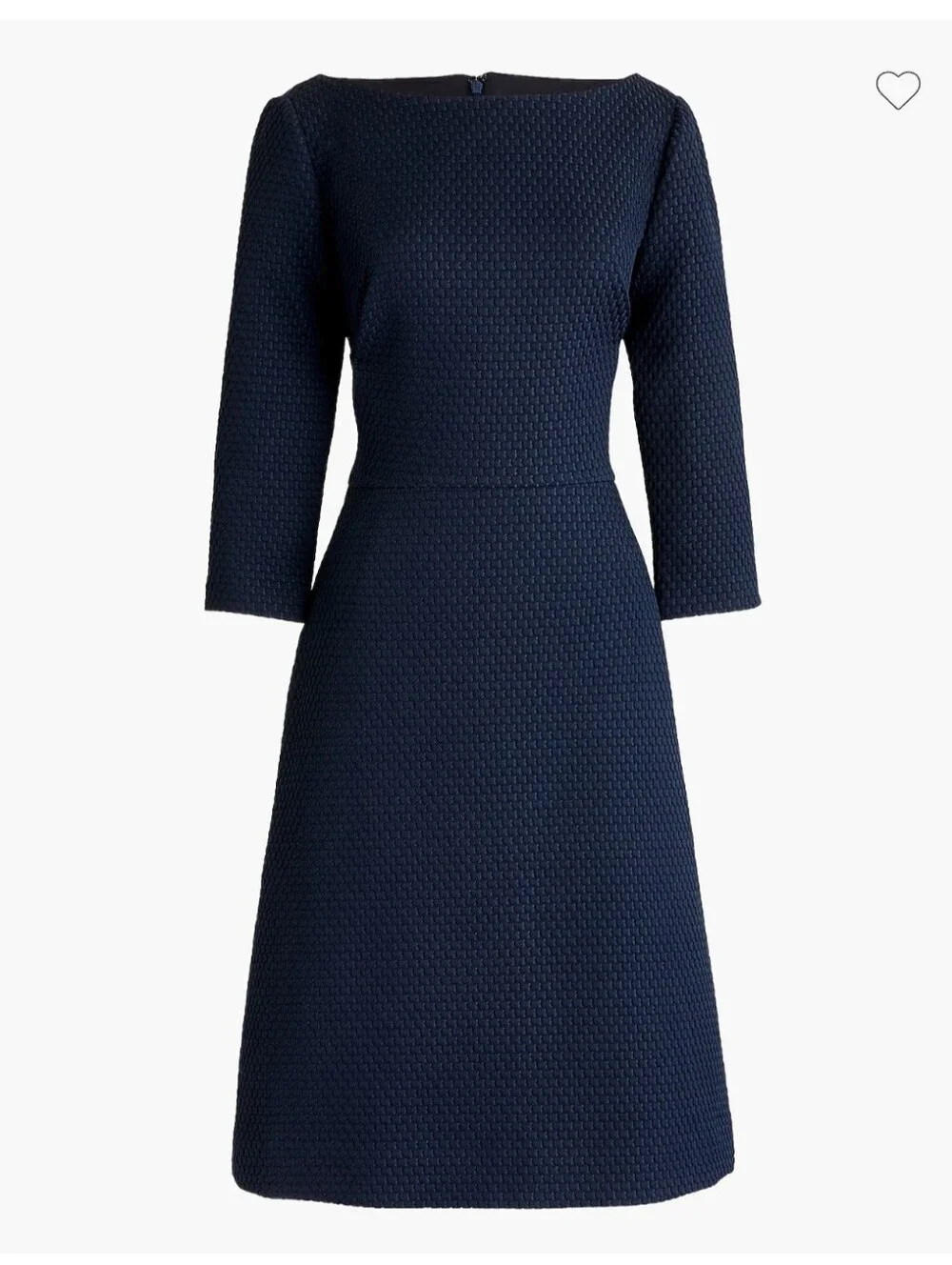 J. Crew Matelasse Boat Neck Sheath 3/4 Sleeves Textured Midi Dress Navy Women 10